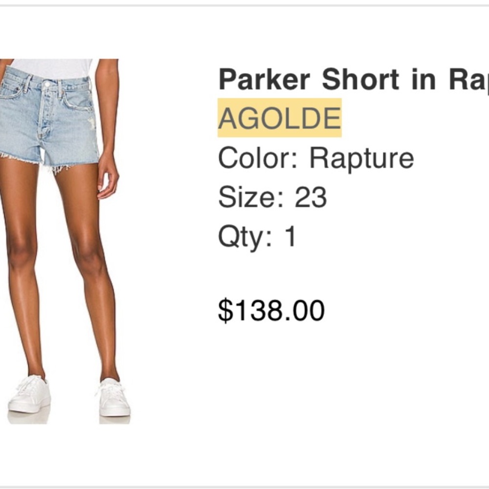 Agolde Parker Blue Jean Shorts Relaxed Fit- Size 23